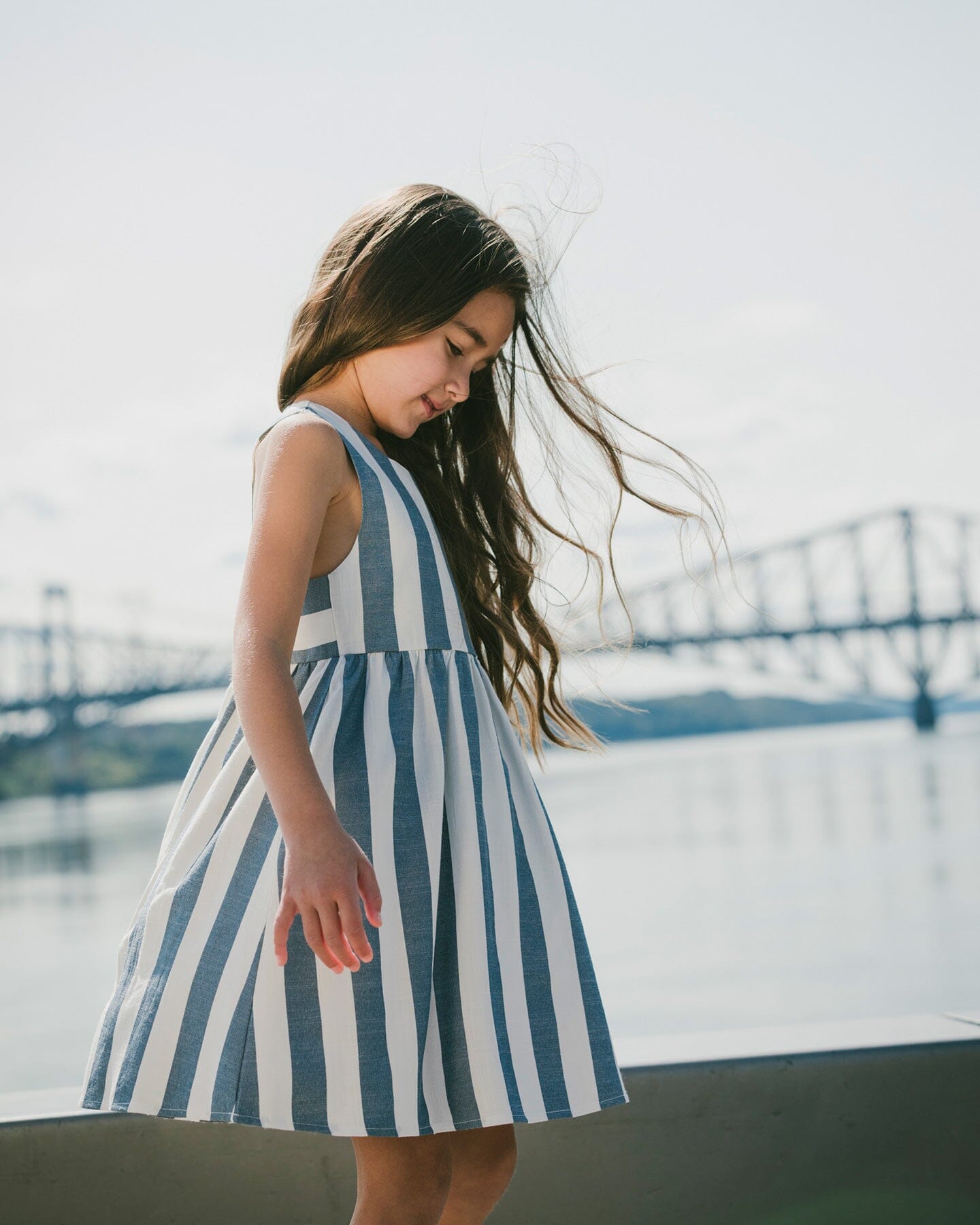 Sleeveless Dress White And Blue Stripes